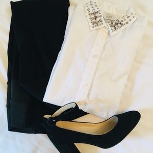 Loft jeweled collar white oxford shirt
